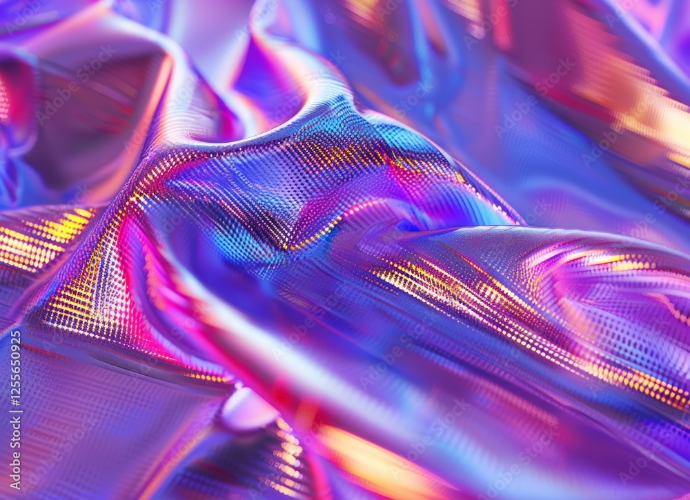 Poster vibrant iridescent fabric texture with holographic light reflection. modern abstract design, futuris