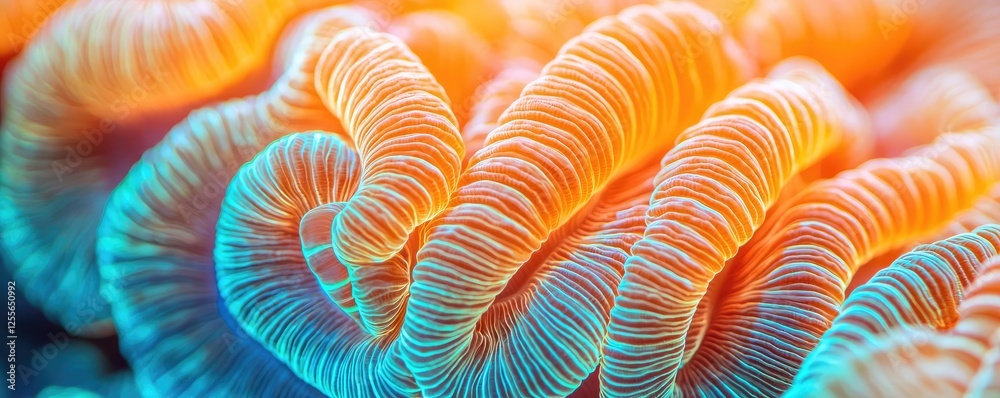 Poster coral reefs microscopic concept. vibrant coral reef showing intricate patterns and colors in underwa