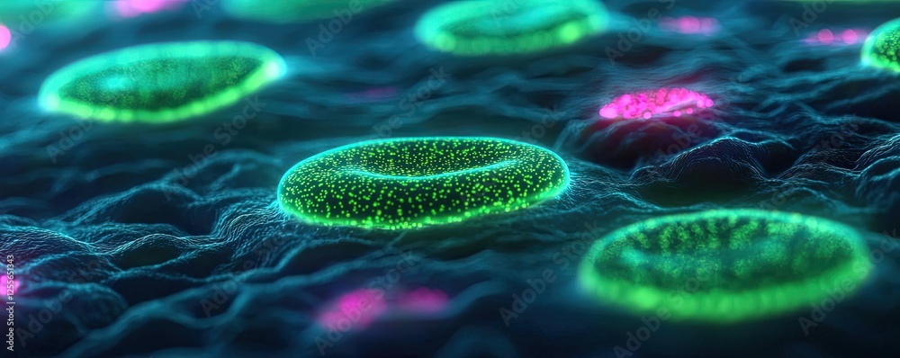 Poster marine life microscopic idea. colorful microscopic view of cells with vibrant details and intricate 
