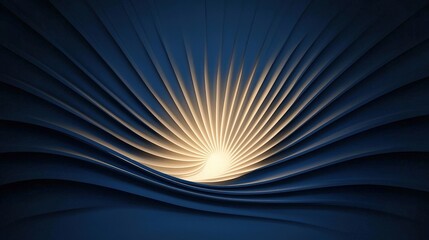 Abstract Wave Pattern with Radiating Light and Smooth Textures in Deep Blue Background