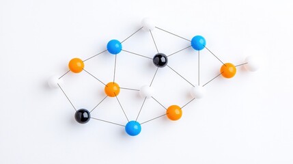 Obraz premium Colorful Molecular Structure Representing Chemical Bonds and Connections on a White Surface