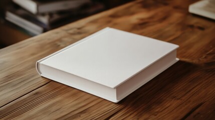 Fototapeta premium Elegant White Book on Wooden Table, a Study in Texture and Simplicity