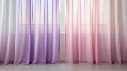 Obraz premium Curtain shade and transparent, Elegant sheer curtains in gradient hues of purple and pink, softly diffusing light, ideal for modern home decor.