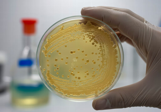 Microbial Growth in Petri Dish, Featuring Diverse Bacteria and Mold Fungi on Nutrient Medium Under Laboratory Study