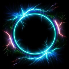 Obraz premium abstract electric lightning border frame on black background with copy space graphic resource