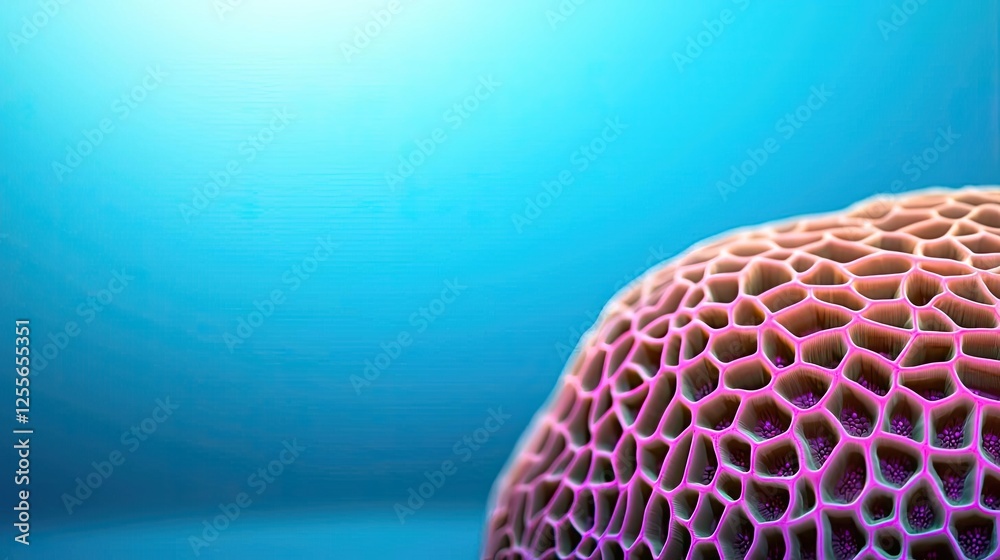 Poster Coral reefs microscopic concept. Close-up view of intricate coral structure showcasing vibrant patterns.