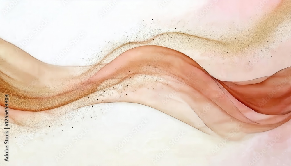 Poster abstract flowing peach wave texture with soft gradient and dotted particles, perfect for modern background or wall art

