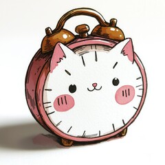 Adorable Cat-Shaped Alarm Clock Illustration