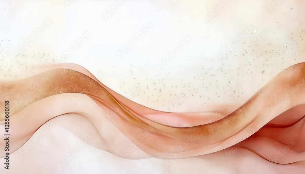 Poster abstract flowing peach wave texture with soft gradient and dotted particles, perfect for modern background or wall art

