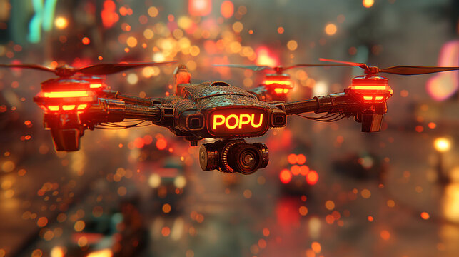 Drone Flying Over City Holographic