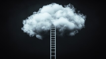 Ladder Ascending into a Cloud Surreal Dreamlike Concept Art Composition on Dark Background