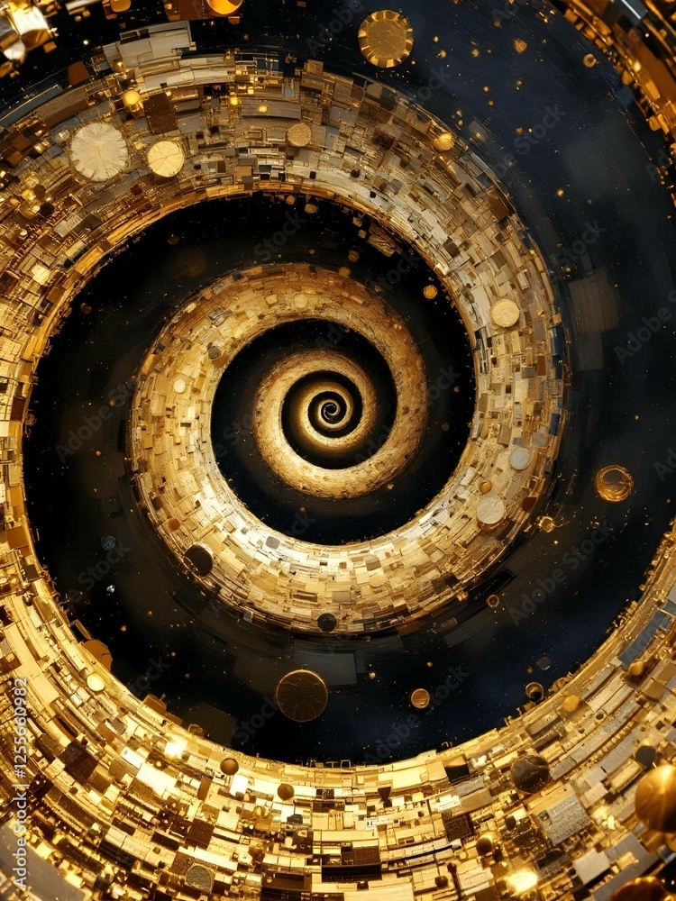 Aufkleber a mesmerizing, spiraling staircase descends into darkness, illuminated by a single light at the bott