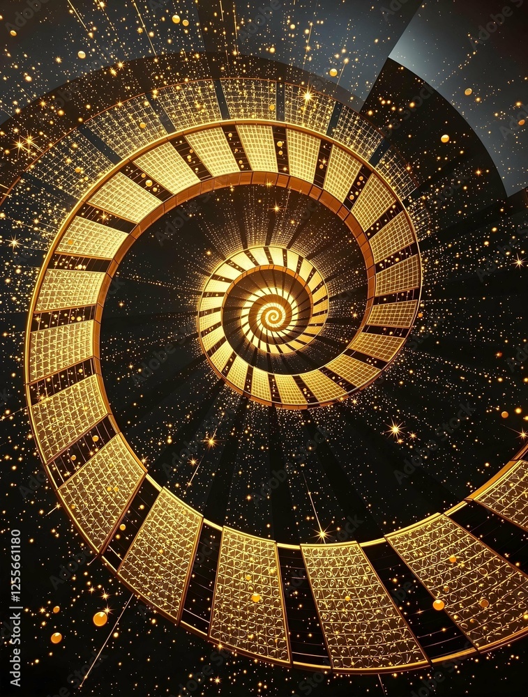 Poster A mesmerizing, spiraling staircase descends into darkness, illuminated by a single light at the bottom, creating a sense of depth and mystery