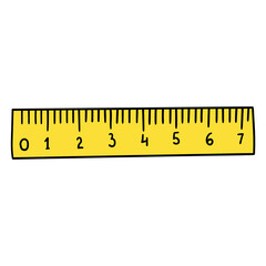 Hand drawn cartoon yellow ruler on white background.