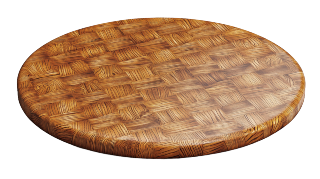 Round wooden platform with green palm leaf design cutouts