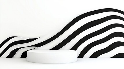 Stylish Black and White Wave Pattern with Circular Platform in Modern Display Area