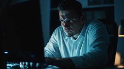 Stressed Sick Employee Man At Computer, 