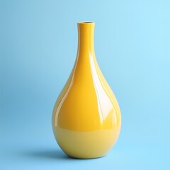 Yellow vase on blue background, home decor (1)