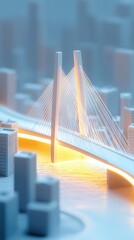Fototapeta premium Futuristic Bridge Design in Urban Landscape with Soft Lighting and Modern Architecture Elements