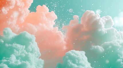 Fototapeta premium Mint Green & Pale Pink Fluffy Cloudscape 