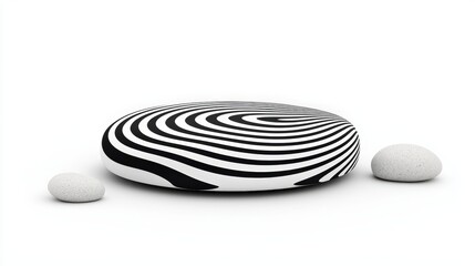 Abstract Design Featuring Black and White Swirling Patterns with Smooth Pebbles on Surface