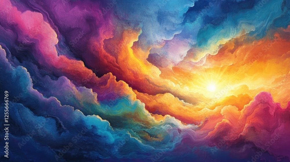 Poster vibrant, colorful paint swirling and splashing in water, creating a stunning display of colorful clo