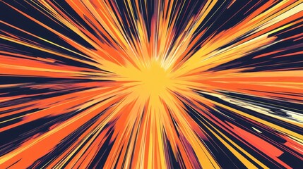 Comic book radial lines background. Effect of orange sunshine rays. Manga speed explosion frame with speed lines.