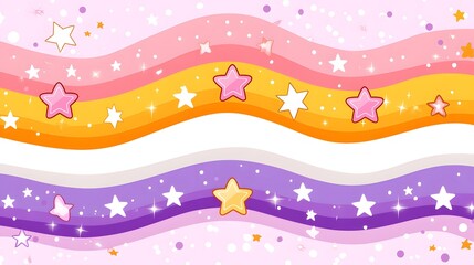 Colorful Wavy Background with Stars and Glitter on Pink Canvas