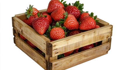 Fresh Strawberries in Wooden Crate
