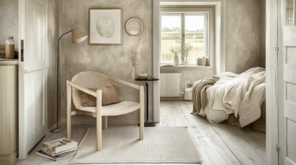 Cozy Minimalist Interior Design Featuring Neutral Colors and Natural Textures in a Serene Space