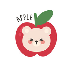 Korean Bear Head Sticker in Apple Costume