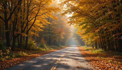 Fototapeta premium Autumn road through golden canopy