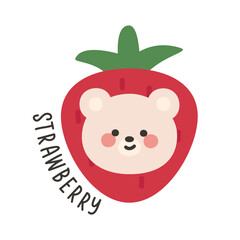 Korean Bear Head Sticker in Strawberry Costume
