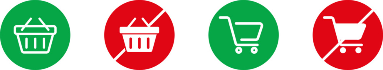 Shopping Basket and Cart Icons – Approved and Prohibited Symbols for Online and Retail Stores. Vector Illustration