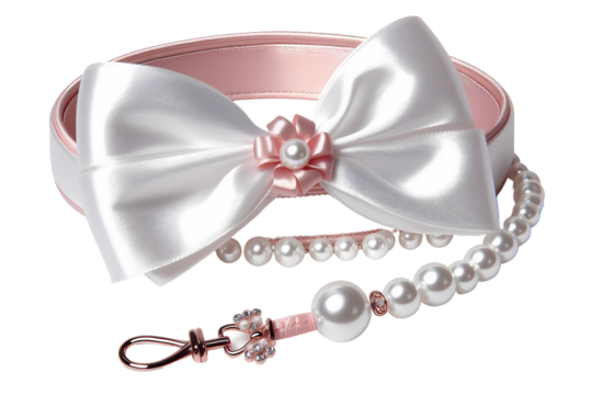 Satin bow pearls wreath isolated on white background. Generative AI