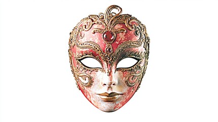 Elaborately Designed Venetian Mask with Ornate Patterns and Rich Colors on a White Background