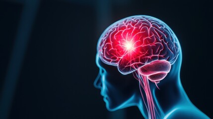A glowing depiction of a human brain highlighting neural connections, emphasizing neurological activity and the complexity of the human mind.