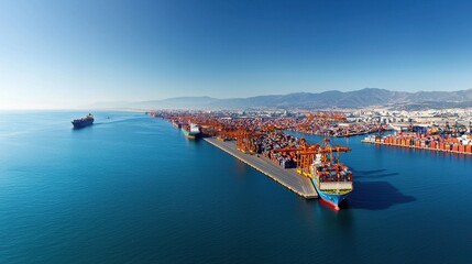 Vibrant cargo shipping port global logistics hub aerial view