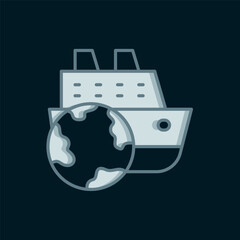 Line Cruise ship icon isolated on black background. Travel tourism nautical transport. Voyage passenger ship, cruise liner. Worldwide cruise. Flat filled outline style with shadow. Vector