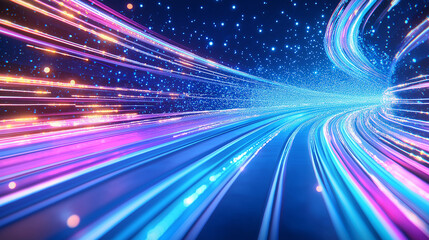 Obraz premium Data flows through the tunnel at the speed of light, creating a dazzling light and shadow effect