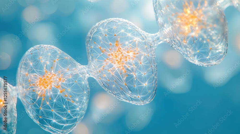 Aufkleber marine life microscopic idea. close-up of glowing cellular structures showcasing intricate details a