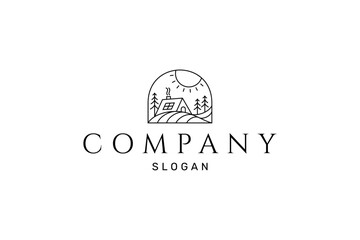Fototapeta premium cottage rural house logo in line art design style