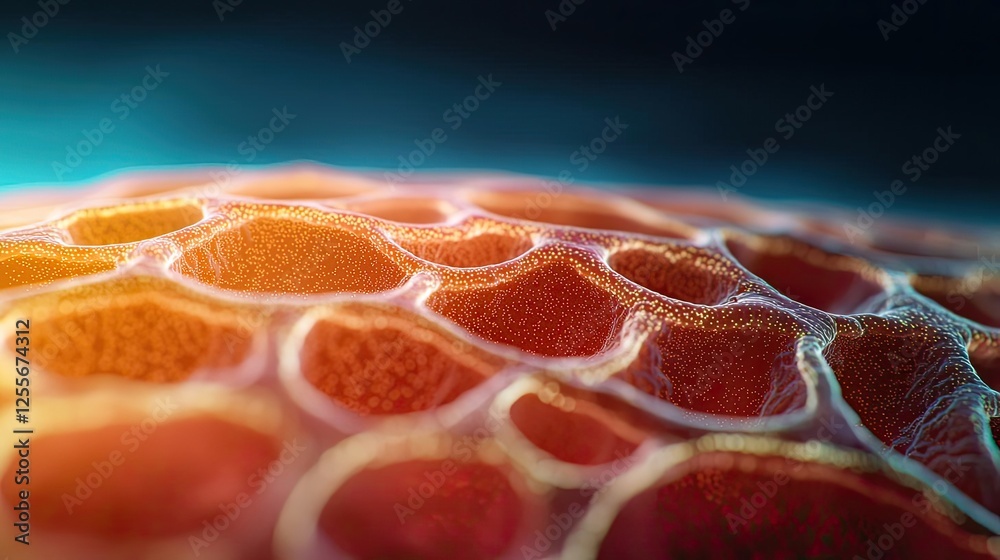 Aufkleber Coral reefs microscopic concept. Close-up of vibrant, intricate cellular structures with a unique pattern and texture.