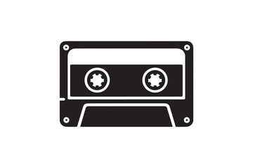 Obraz premium Vintage cassette icon vector silhouette isolated in white background