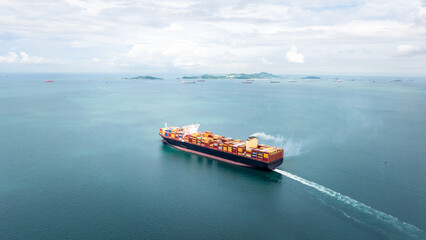 cargo logistic container ship sailing in sea import export goods and distributing products to...