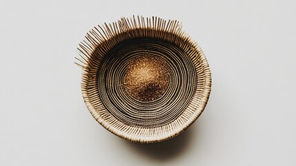 Intricately Textured Ceramic Bowl with Golden and Brown Patterns on a Light Background