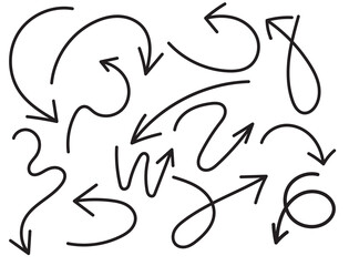 Charcoal hand drawn pencil arrows. Doodle curved chalk darts. Texture design elements of scribble lines. Vector illustration of hand painted crayon check lines