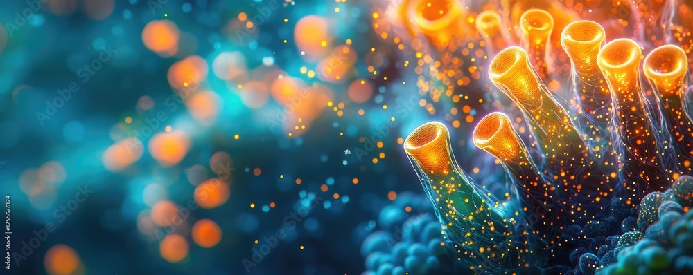 Aufkleber Microscopic ocean life idea. Colorful microscopic view showcasing intricate cellular structures and processes.