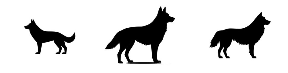 A modern black silhouette of a German Shepherd