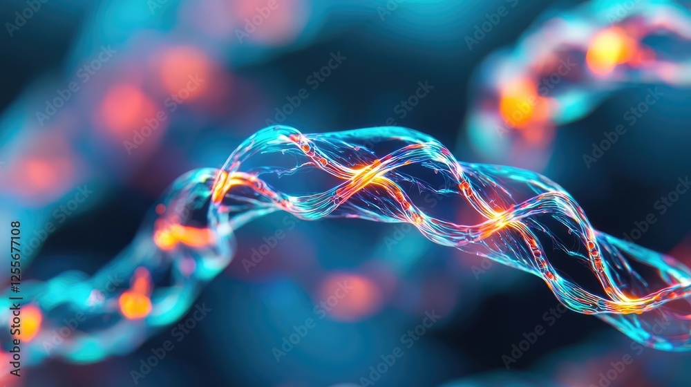 Poster microscopic ocean life idea. a vibrant abstract representation of dna strands in colorful illuminati
